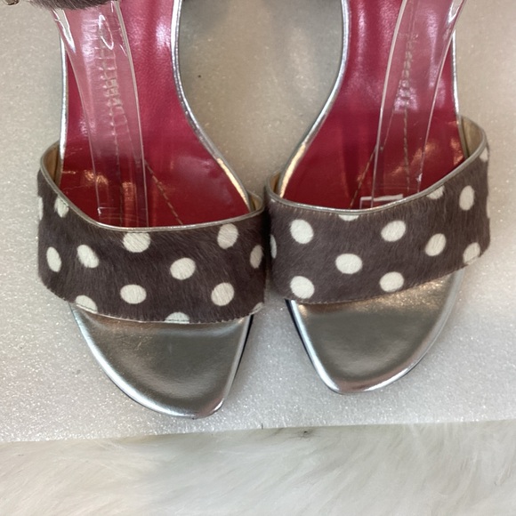 KATE SPADE NY POLKA DOT LEATHER PONY HAIR ANKLE STRAP SANDALS ITALY SZ 8 - Picture 7 of 14